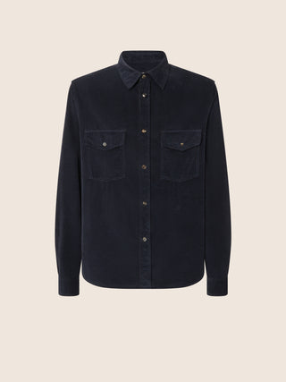 Navy Blue Cotton Corduroy Shirt with Pockets