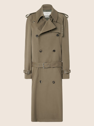 Trench Coat in Dark Green Wool Drill Fabric