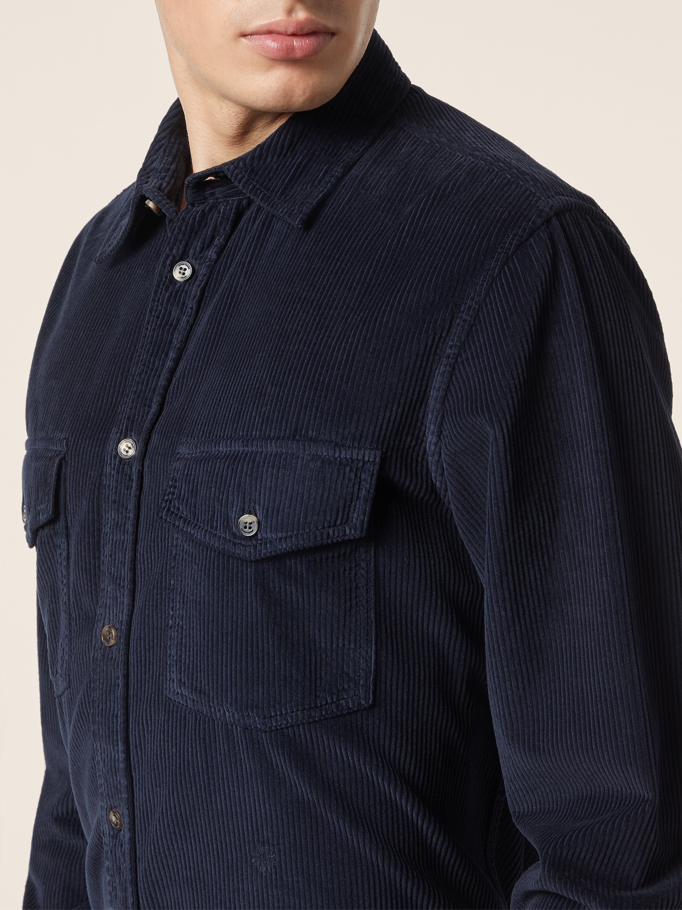 Navy Blue Cotton Corduroy Shirt with Pockets | Jacob Cohën