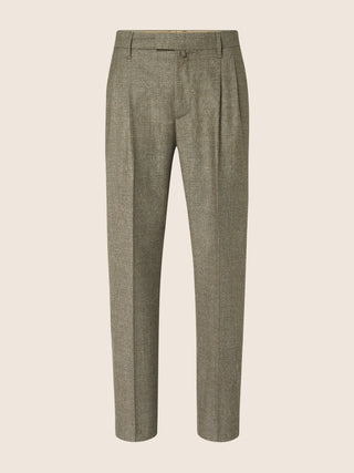 Lucas Regular Chino Pants in Olive Green Houndstooth-Patterned Wool