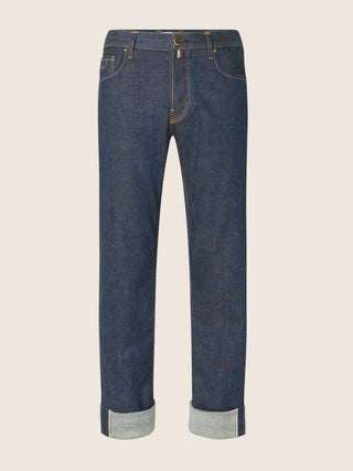 Edo LTD Regular-Straight 5 Pocket Jeans in Dark Blue Stretch Selvedge Denim with Rinse Wash
