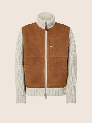 Almond Wool and Shearling Knitted Jacket