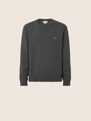 Crewneck Sweater in Dark Grey Melange Wool and Cashmere