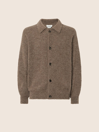 Cardigan in Brown Melange Brushed-Yarn Alpaca Blend