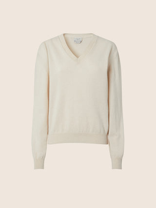 Pull col V en pur cachemire couleur crème