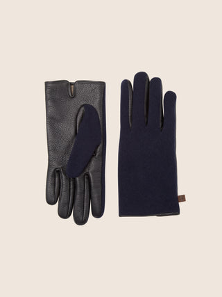 Gloves in Black and Navy Blue Leather and Cashmere