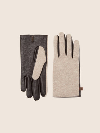 Kurze Handschuhe aus Leder und Kaschmir in Braun und Beige