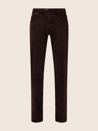 Bard Regular-Slim 5 Pocket Pants in Burgundy Cotton and Lyocell Stretch Twill