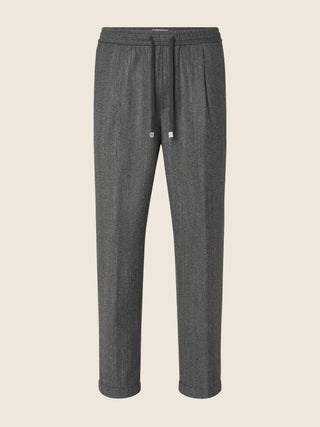 Daniel Carrot Chino Pants in Dark Grey Chevron-Patterned Wool