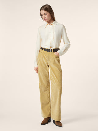 Chemise plissée en toile légère de laine et soie