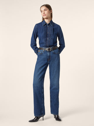 Chemise plissée en denim léger