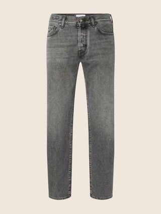 Edo Regular-Straight 5 Pocket Jeans in Grey Cotton and Lyocell Denim