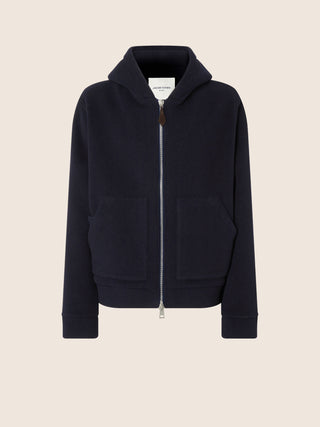 Navy Blue Cashmere Cloth Hooded Jacket