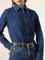 Pleated Shirt in Dark Blue Light Denim | Jacob Cohën | Details 4