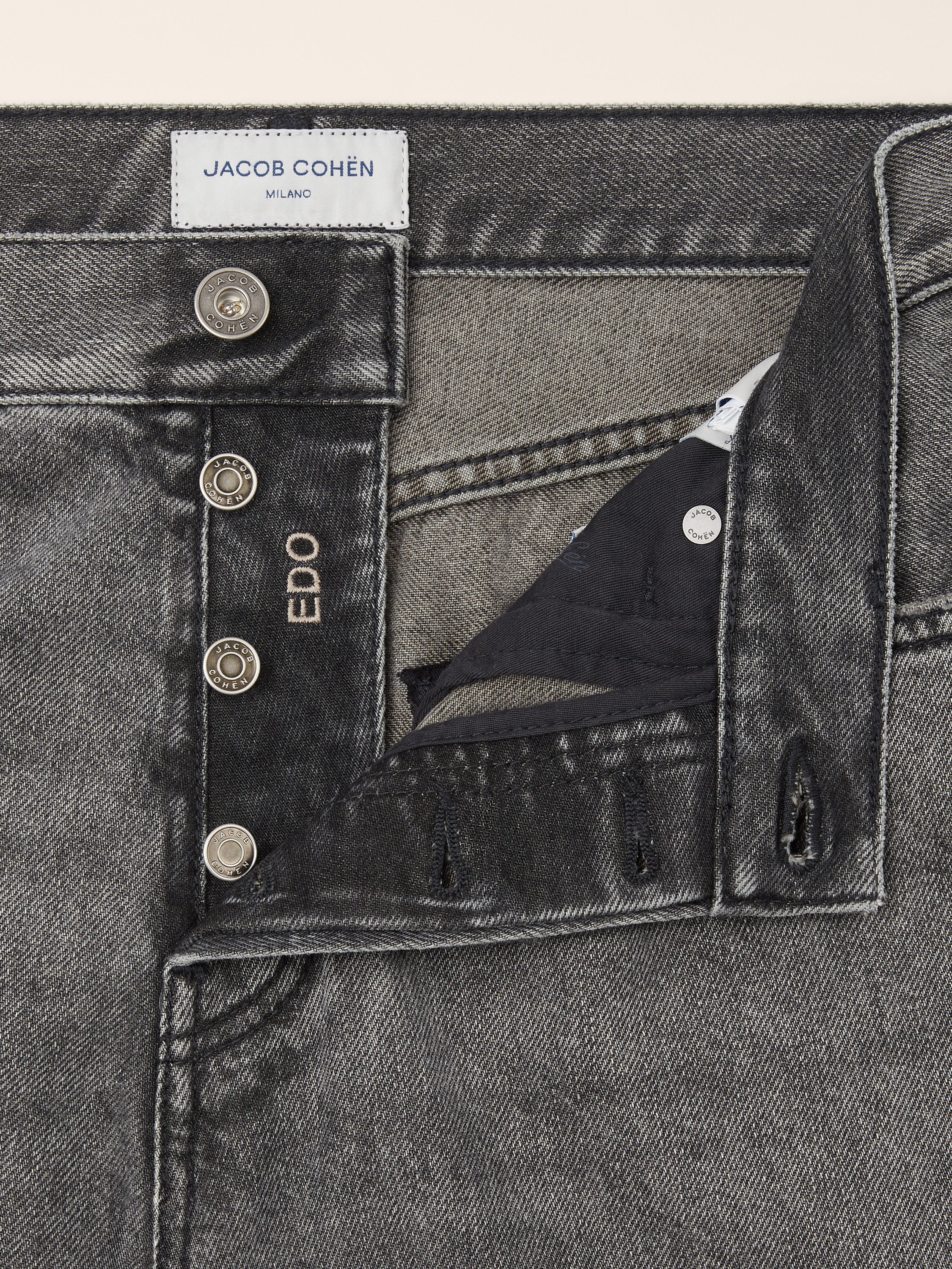 Edo Regular-Straight 5 Pocket Jeans in Grey Cotton and