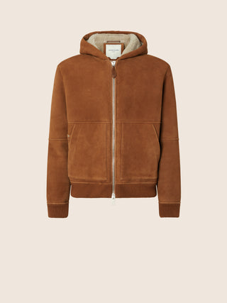 Rust-Brown Shearling Hooded Jacket