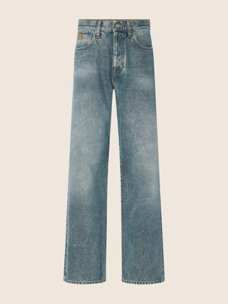 Grace Wide 5 Pocket Jeans in Dark Blue Cotton and Lyocell Denim