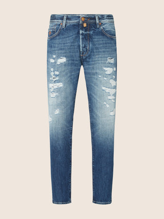 Jude Tapered 5 Pocket Jeans in Dark Blue Pure Cotton Denim