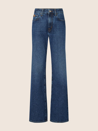 Hailey Relaxed 5 Pocket Jeans in Medium Blue Cotton Denim