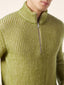 Mock-Neck Sweater with Half Zip in Cardamom Green Plated Wool-Mohair Knit | Jacob Cohën | Details 4