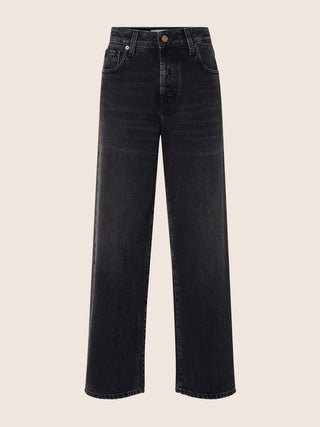 Peggy Wide Cropped 5 Pocket Jeans in Black Recycled Cotton Denim