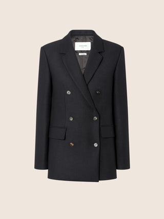 Black Double-Breasted Wool Batavia Blazer