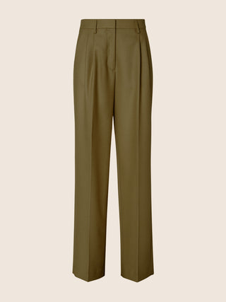 Tracy Wide Pants in Dark Green Wool Batavia
