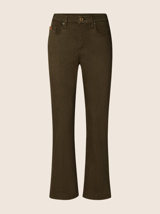 Kate Crop Straight 5 Pocket Trousers in Khaki Power Stretch Bull