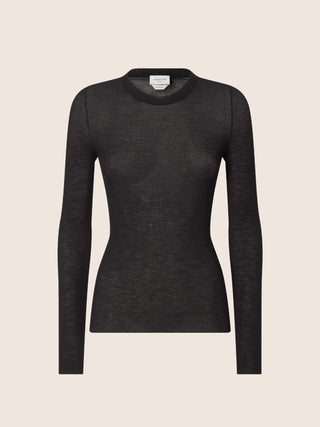 Pull ras du cou en laine mélange noire point côtes