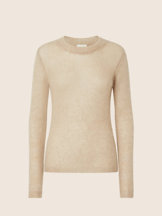 Pull ras du cou en mélange mohair-soie beige clair