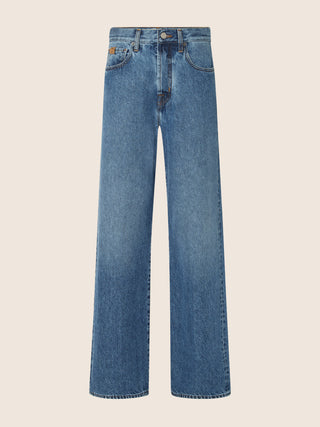 Grace Wide 5 Pocket Jeans in Light Blue Cotton Denim