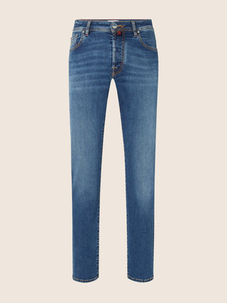 Bard Regular-Slim 5 Pocket Jeans in Medium Blue Power Stretch Denim