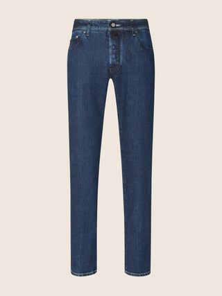 Bard Regular-Slim 5 Pocket Jeans in Dark Blue Comfort Denim with Rinse Wash