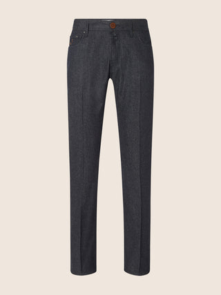 Bard Regular-Slim 5 Pocket Pants in Dark Blue Melange Pure Cashmere