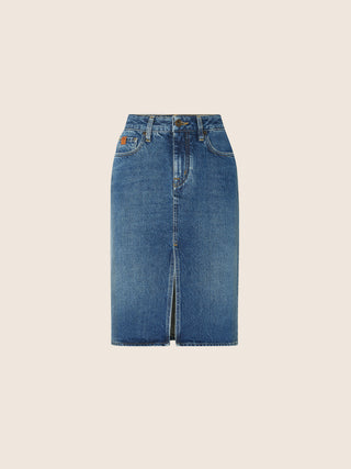 Midi Skirt in Dark Blue Recycled Cotton Denim