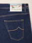 Scott Slim Cropped 5 Pocket Jeans in Dark Blue Super Stretch Denim with Stone Rinse Wash | Jacob Cohën