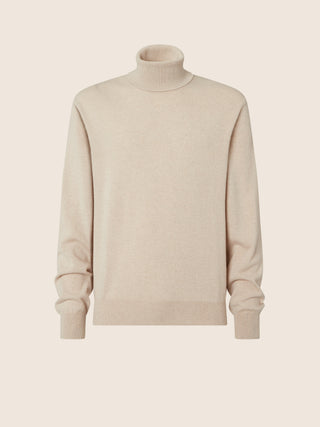 Long-sleeve Turtleneck Knit Sweater in Almond Cashmere