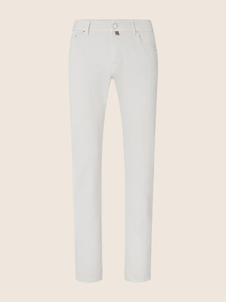 Bard Fast Regular-Slim 5 Pocket Pants in White Modal and Lyocell Stretch Twill