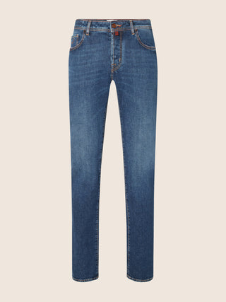 Bard Regular-Slim 5 Pocket Jeans in Medium Blue Super Stretch Denim