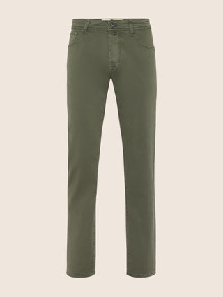Bard Regular-Slim 5 Pocket Pants in Green Cotton Stretch Gabardine