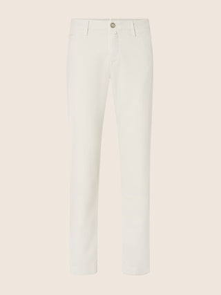 Bobby Slim Chino Pants in White Stretch Satin