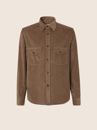 Nut-Brown Cotton Corduroy Shirt with Pockets