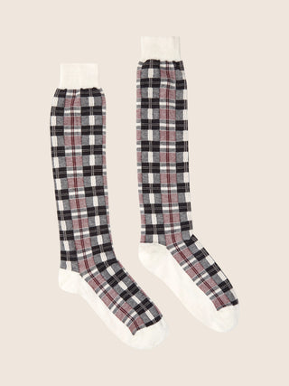 Long Socks in Red Check-Patterned Cotton and Cashmere