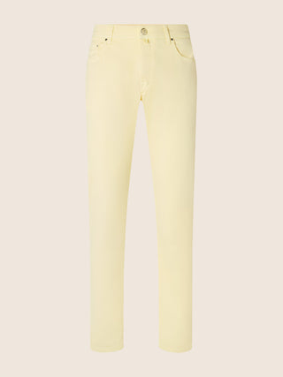 Bard Regular-Slim 5 Pocket Pants in Light Yellow Cotton and Lyocell Stretch Twill