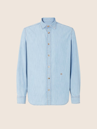 Shirt in Light Blue Lightweight Denim with Bleach Wash