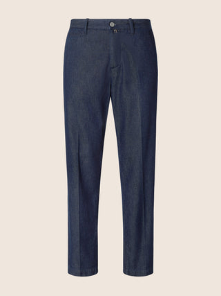 Justin Straight Chino Pants in Dark Blue Denim with Rinse Wash