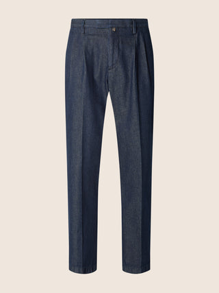 Lucas Straight Chino Pants in Dark Blue Denim with Rinse Wash