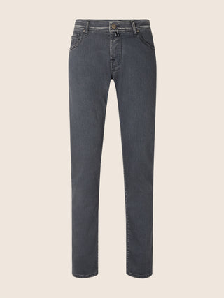 Bard Regular-Slim 5 Pocket Jeans in Dark Grey Super Stretch Denim with Stone Wash