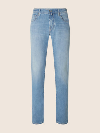 Bard Regular-Slim 5 Pocket Jeans in Light Blue Power Stretch Denim with Vintage Wash