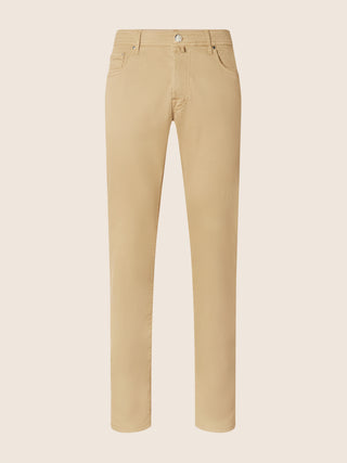 Bard Regular-Slim 5 Pocket Pants in Dark Beige Cotton and Lyocell Stretch Twill